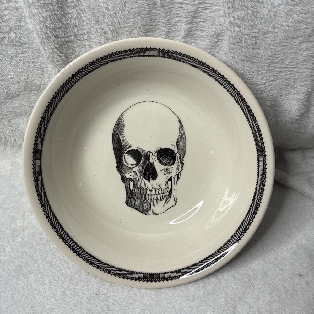 Victorian English Pottery-Royal Stafford Skull Soup Cereal Bowl Salad Macabre